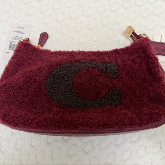 Coach Teri Shoulder Bag (Black Cherry With Coach Motif - Shearling) - Picture 4 of 6